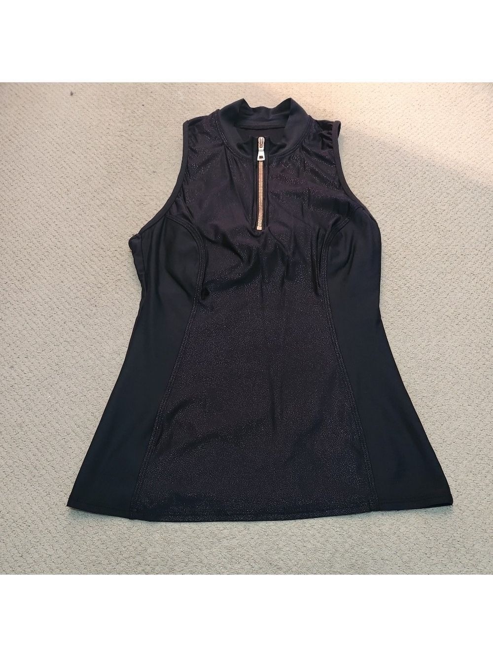Next 3/4 Zip-Up Athletic Tank Top Front Fitted Stretch Sleeveless Black Medium
